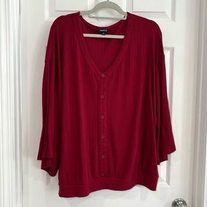 Torrid Textured V- Neck Faux Button Down Dolman Red Sleeve Shirt Plus Size 3
